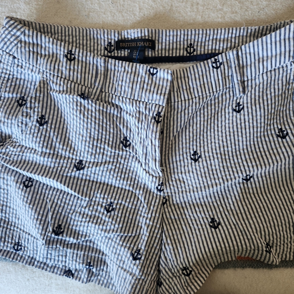 British Khaki Navy Anchor Patterned Shorts